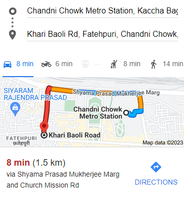 Chandni Chowk to Khari Baoli Distance