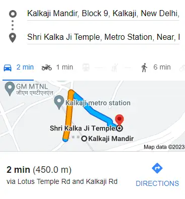 Kalkaji metro station to Mandir distance