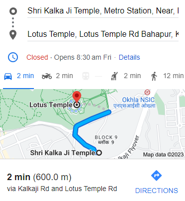 Distance from Kalkaji metro station to Lotus Temple