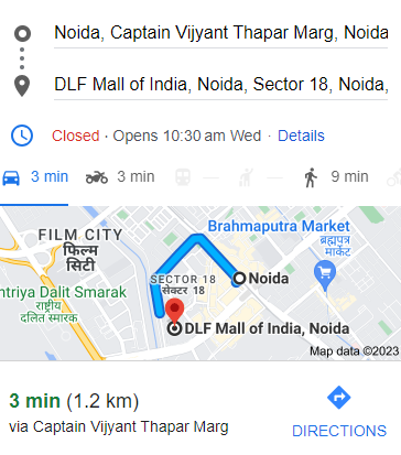 Distance from Noida Sector 18 to DLF Mall