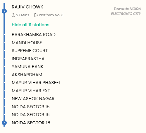 Rajiv Chowk to DLF Mall Noida Metro Route