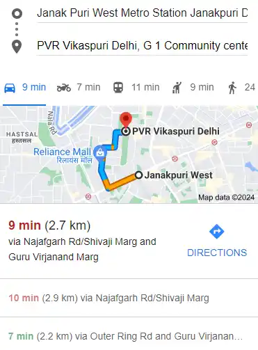 Distance From Janakpuri West Metro Station to Vikaspuri PVR