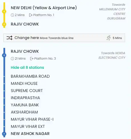 New Delhi to Crowne Plaza Mayur Vihar Metro Route