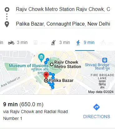 Rajiv Chowk Metro station to Palika Bazar Distance