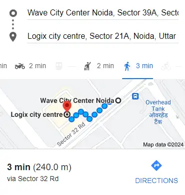 Distance Between Noida City Centre Metro Station and Logix Mall